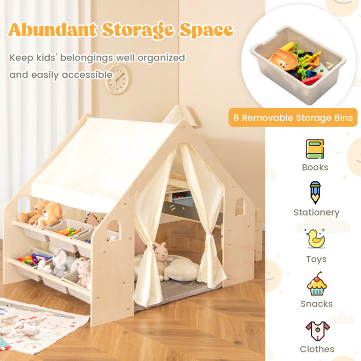 6-in-1 Wooden Indoor Play Tent - Image 4