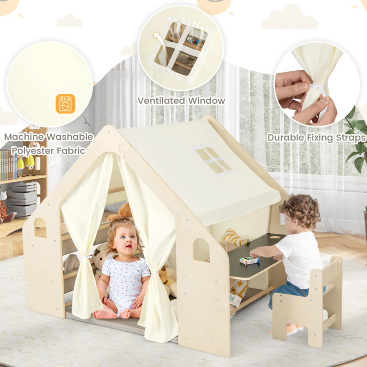 6-in-1 Wooden Indoor Play Tent - Image 6