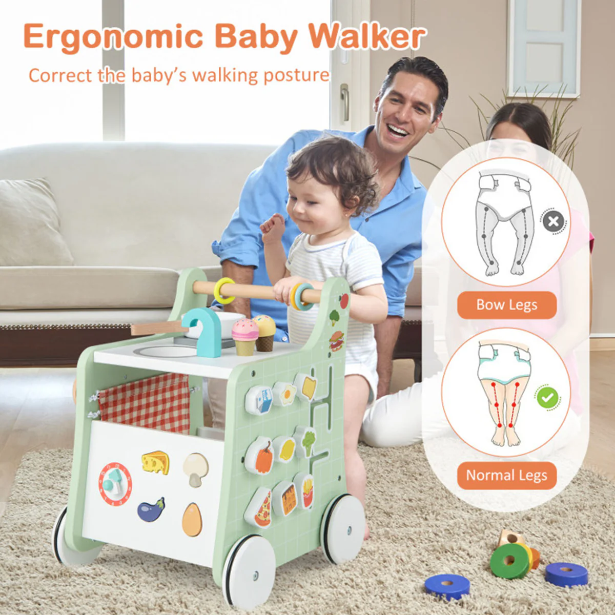 6-in-1 Wooden Push Walker Play Kitchen - Image 4