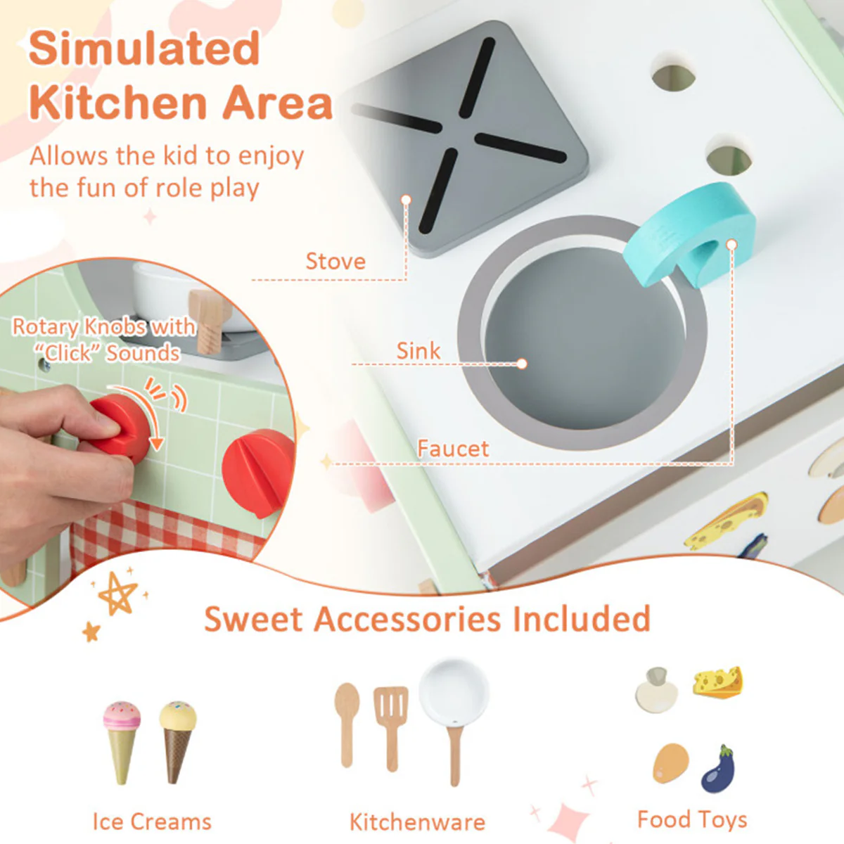 6-in-1 Wooden Push Walker Play Kitchen - Image 7
