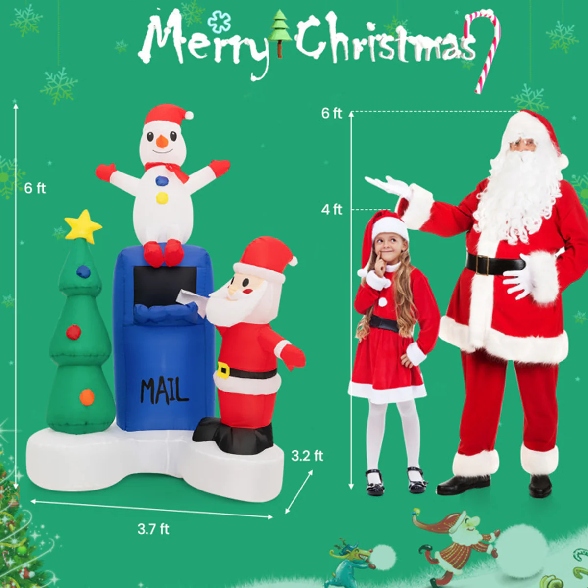 6' Inflatable Christmas Mailbox Santa and Snowman - Image 10