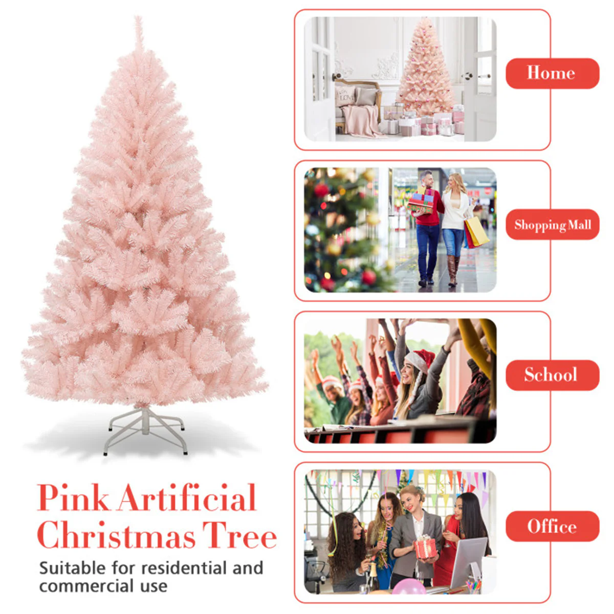 6' Pink Pre-Lit Artificial Hinged Fur Christmas Tree - Image 5