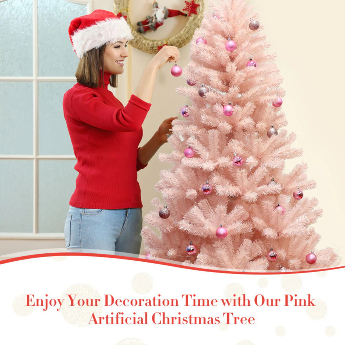 6' Pink Pre-Lit Artificial Hinged Fur Christmas Tree - Image 7