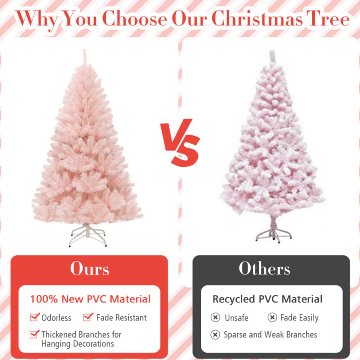 6' Pink Pre-Lit Artificial Hinged Fur Christmas Tree - Image 8