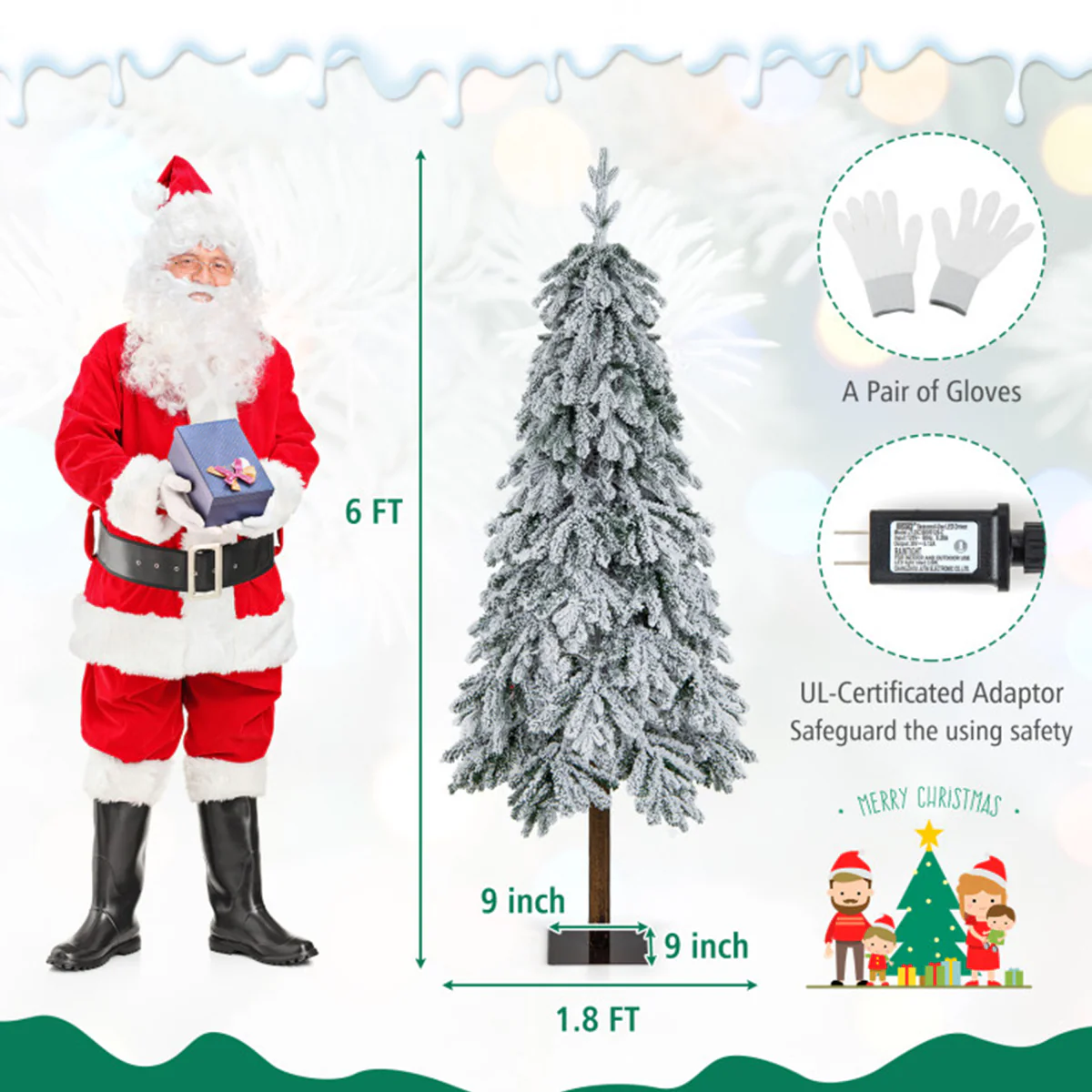 6' Pre-lit Artificial Flocked Hinged Christmas Tree - Image 10