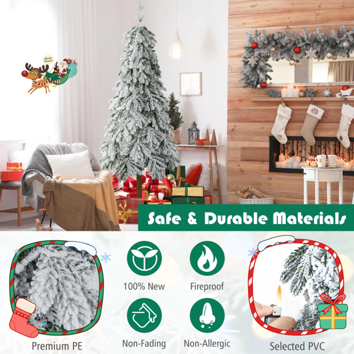 6' Pre-lit Artificial Flocked Hinged Christmas Tree - Image 5