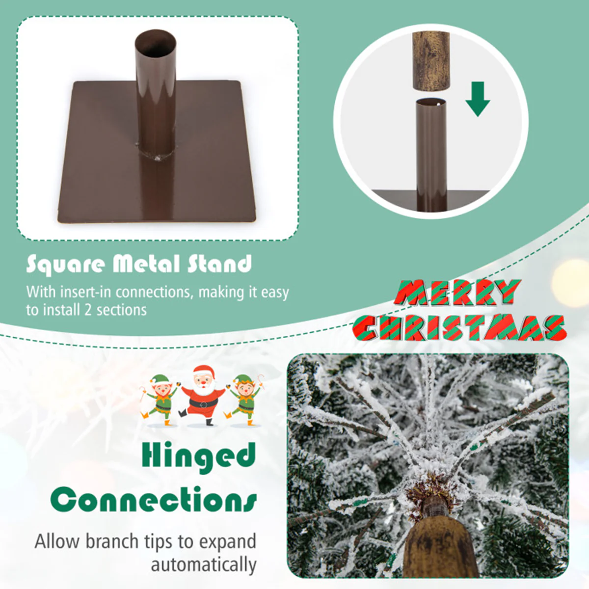 6' Pre-lit Artificial Flocked Hinged Christmas Tree - Image 8