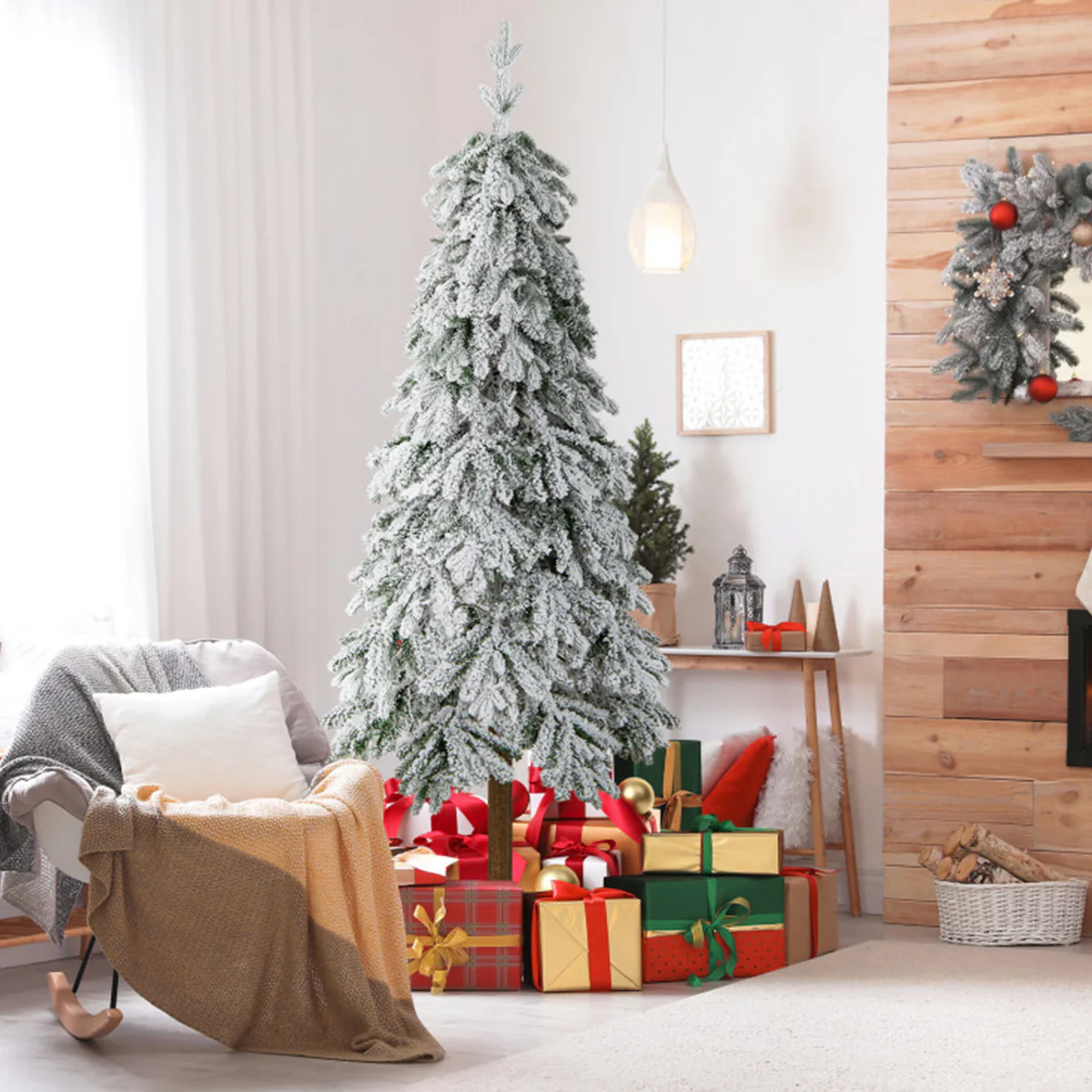 6' Pre-lit Artificial Flocked Hinged Christmas Tree - Image 9