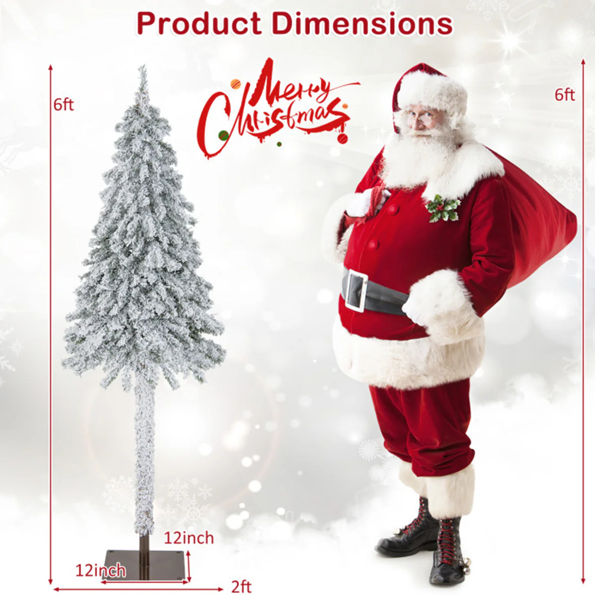 6' Pre-lit Artificial Flocked Pencil Christmas Tree - Image 10