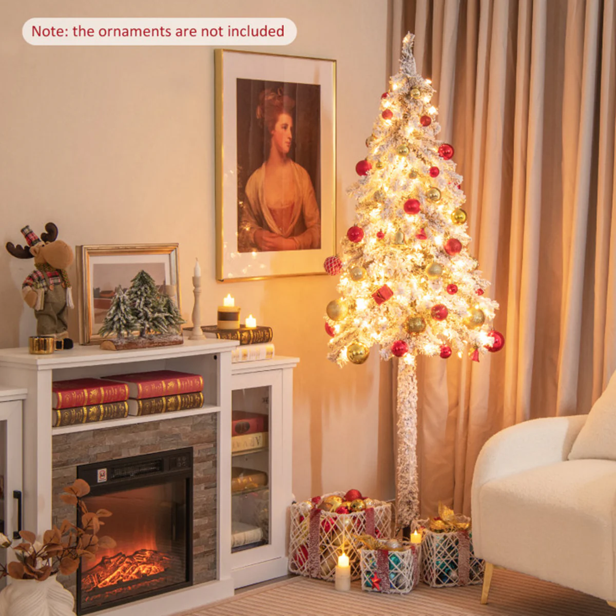 6' Pre-lit Artificial Flocked Pencil Christmas Tree - Image 3