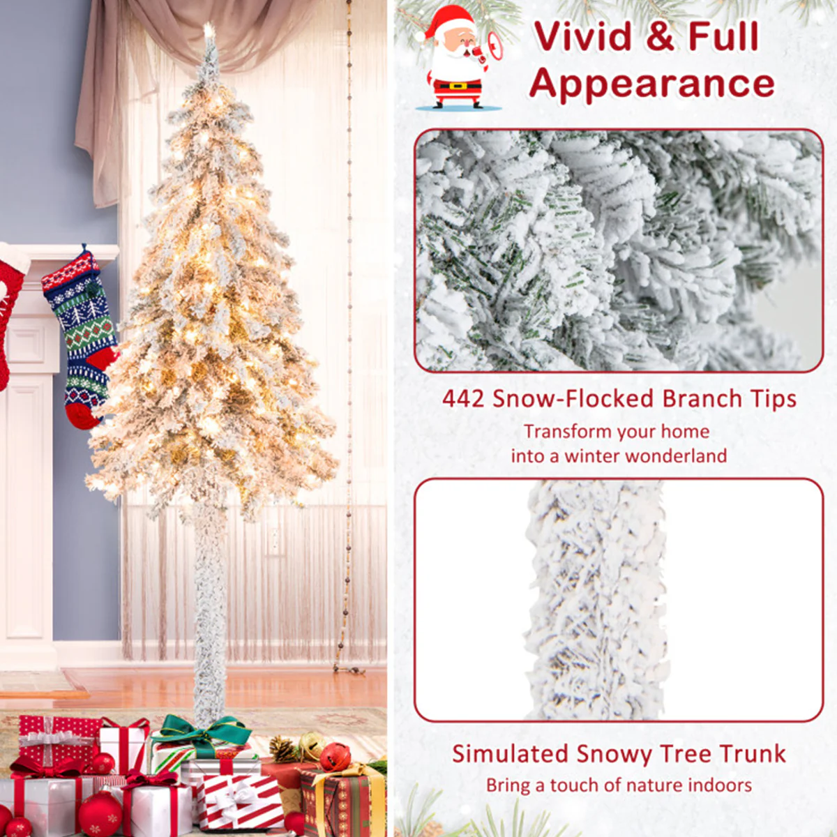 6' Pre-lit Artificial Flocked Pencil Christmas Tree - Image 4
