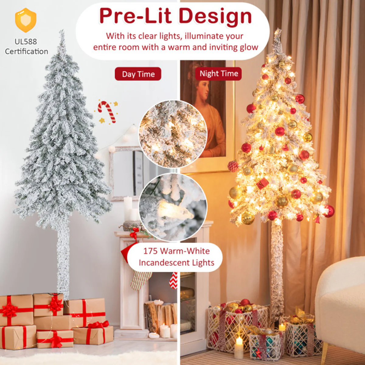 6' Pre-lit Artificial Flocked Pencil Christmas Tree - Image 5