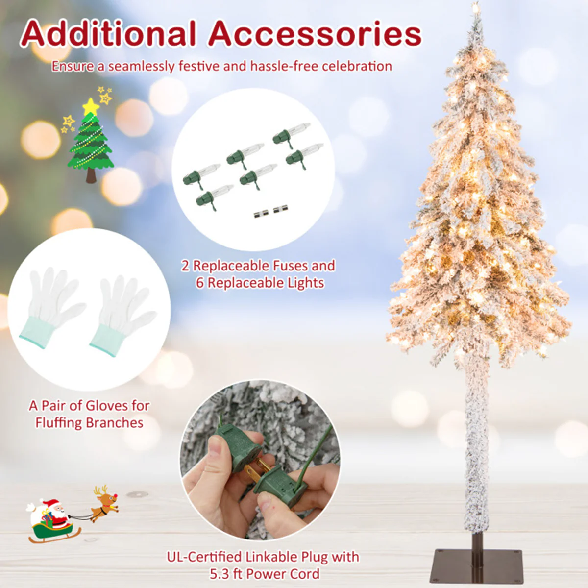 6' Pre-lit Artificial Flocked Pencil Christmas Tree - Image 7