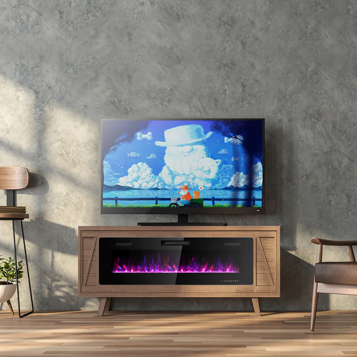 60'' Ultra-Thin Recessed/Wall-Mounted Electric Fireplace - Image 11