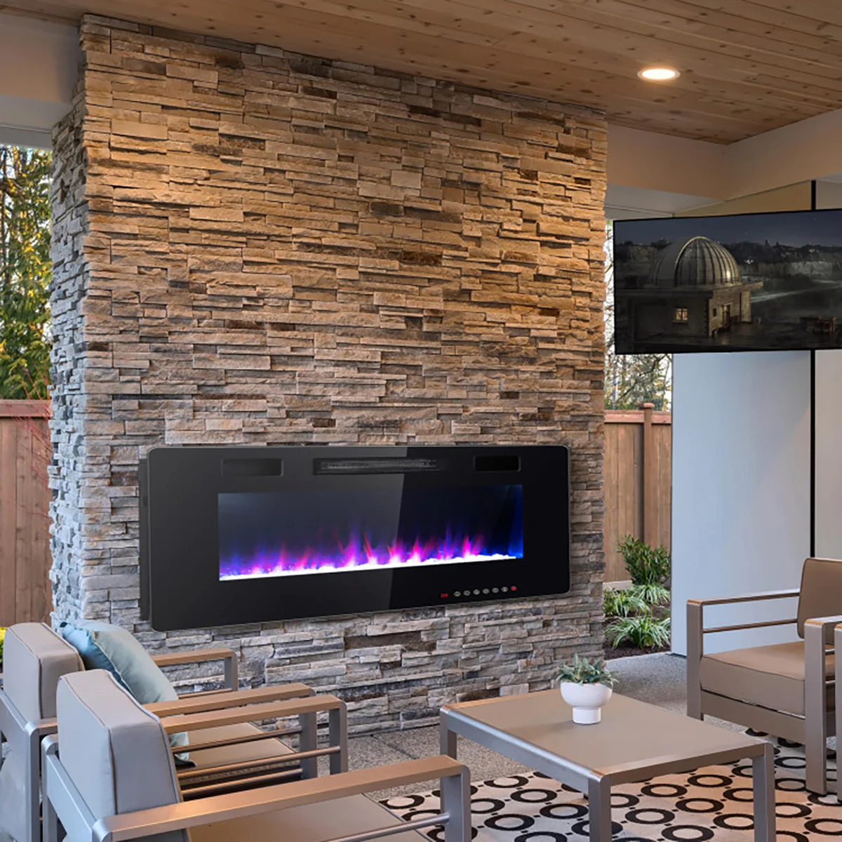 60'' Ultra-Thin Recessed/Wall-Mounted Electric Fireplace - Image 12