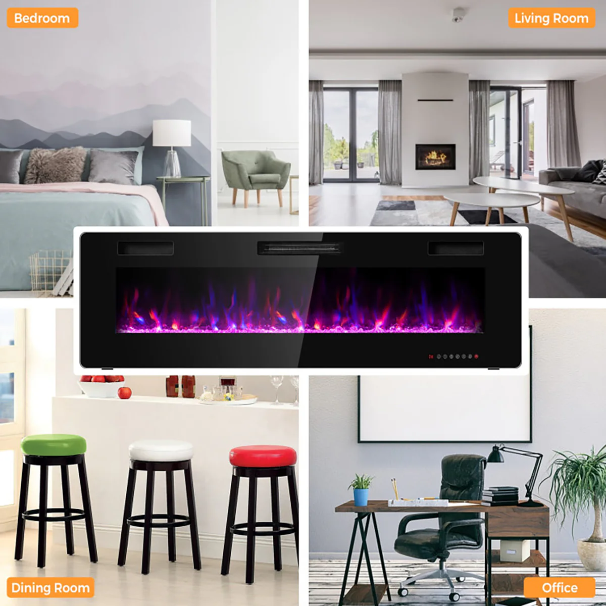 60'' Ultra-Thin Recessed/Wall-Mounted Electric Fireplace - Image 4