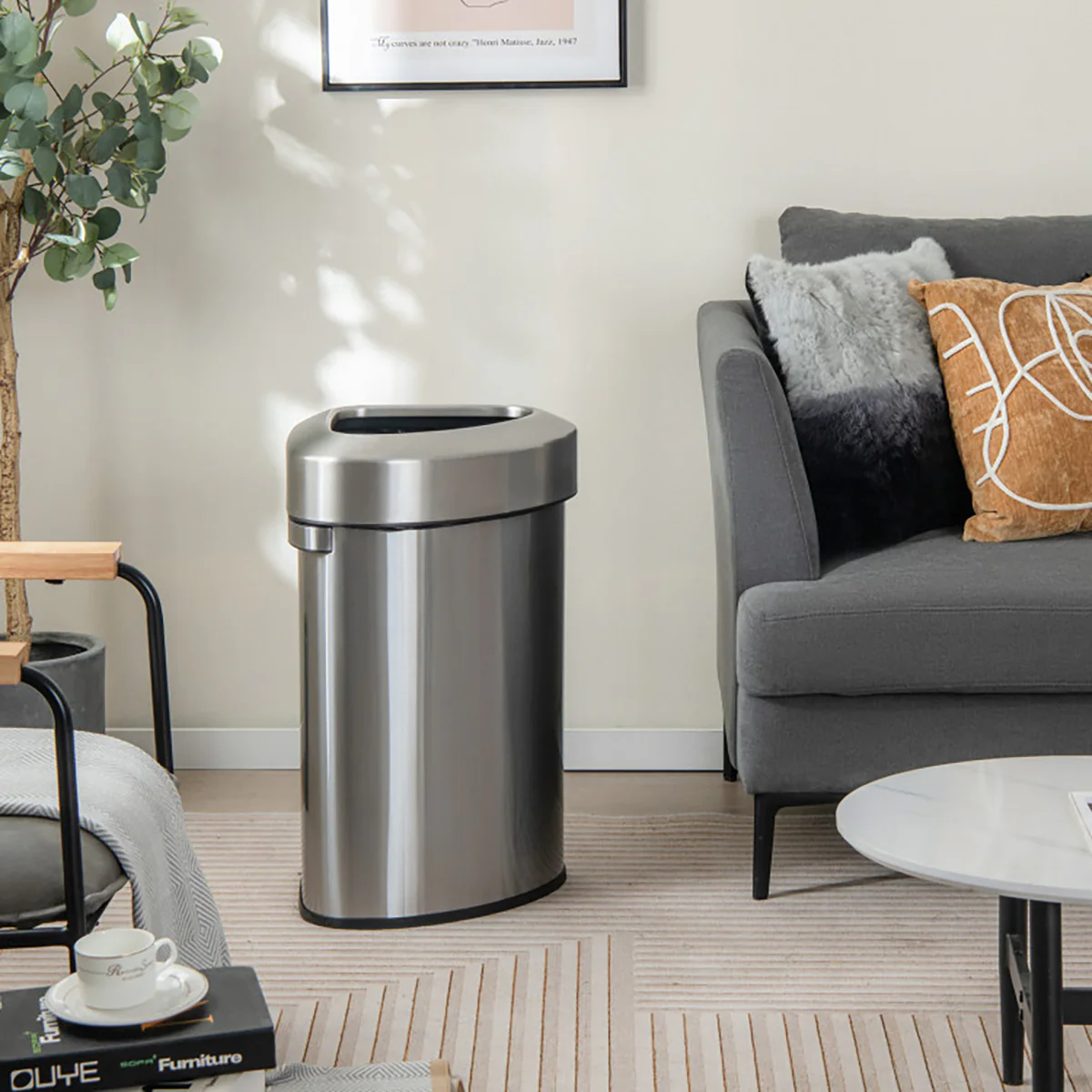 60L Stainless Steel Corner Trash Bin - Image 10