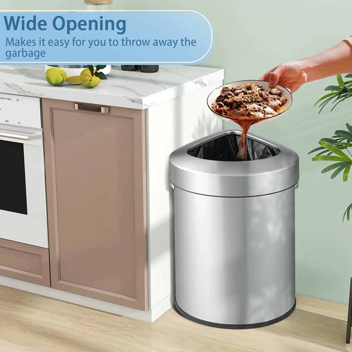 60L Stainless Steel Corner Trash Bin - Image 3