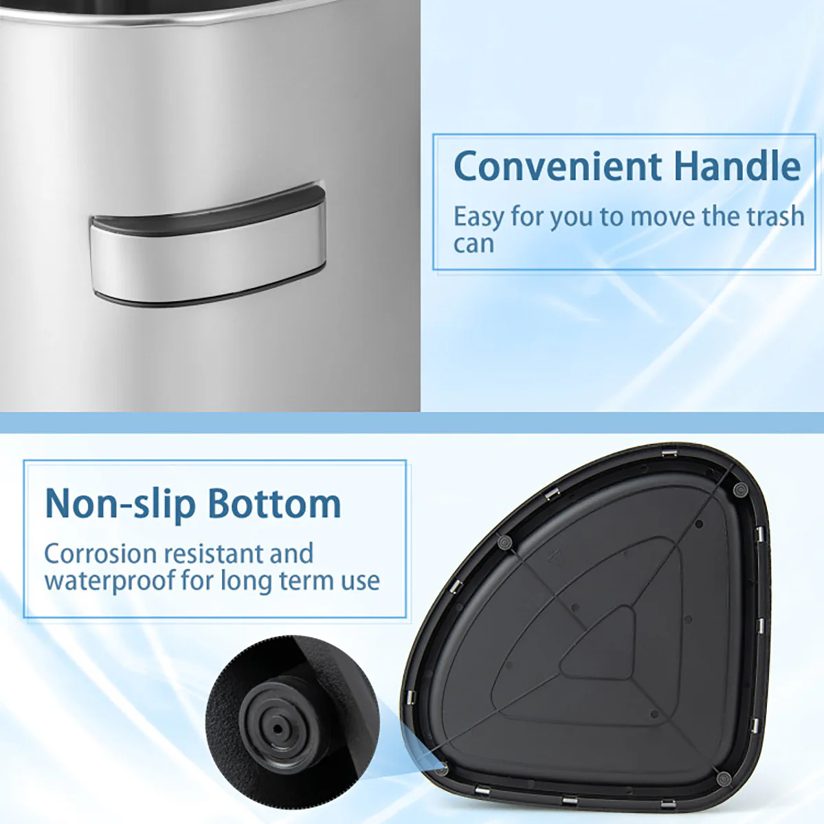60L Stainless Steel Corner Trash Bin - Image 5