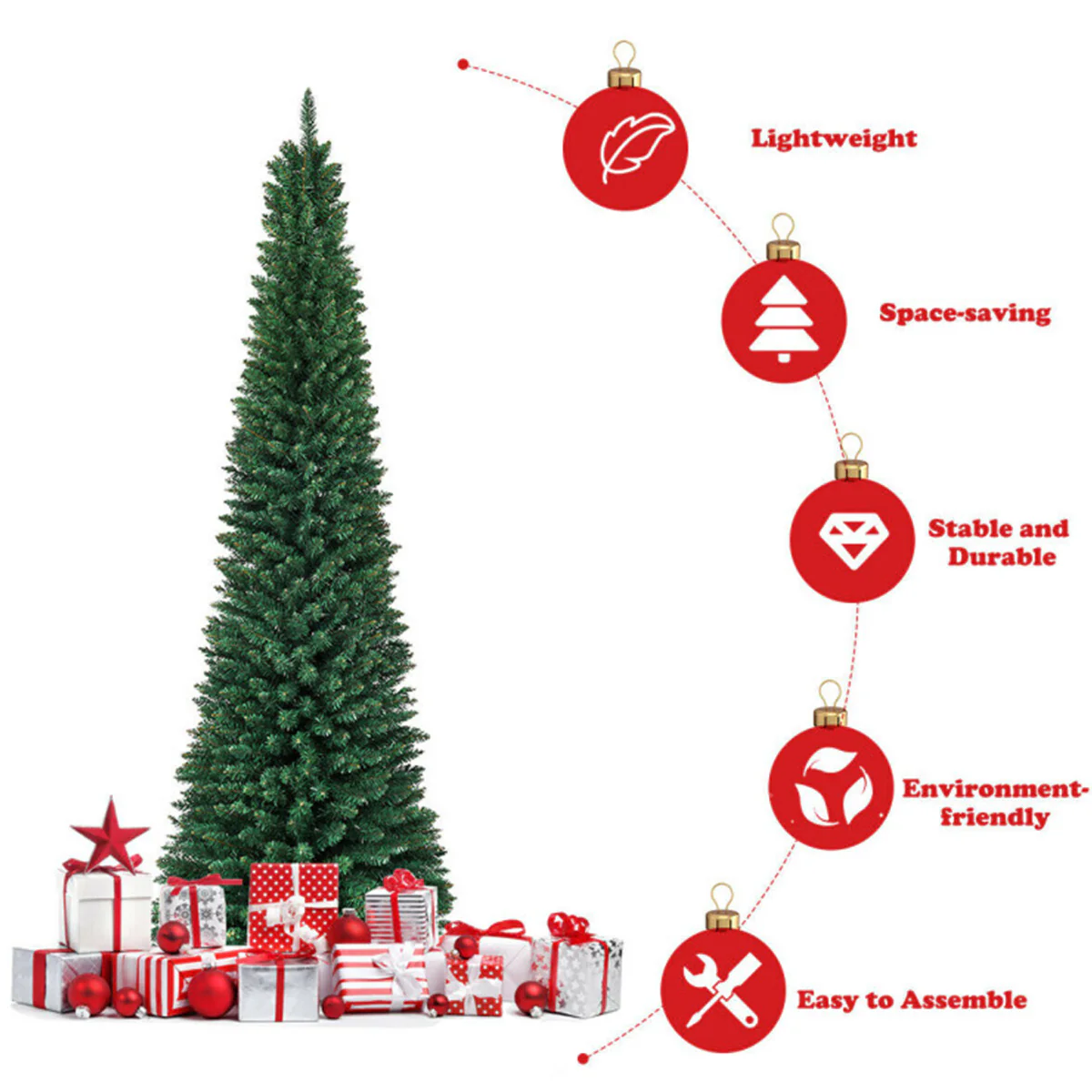 7' Artificial Pencil Christmas Tree - Image 4