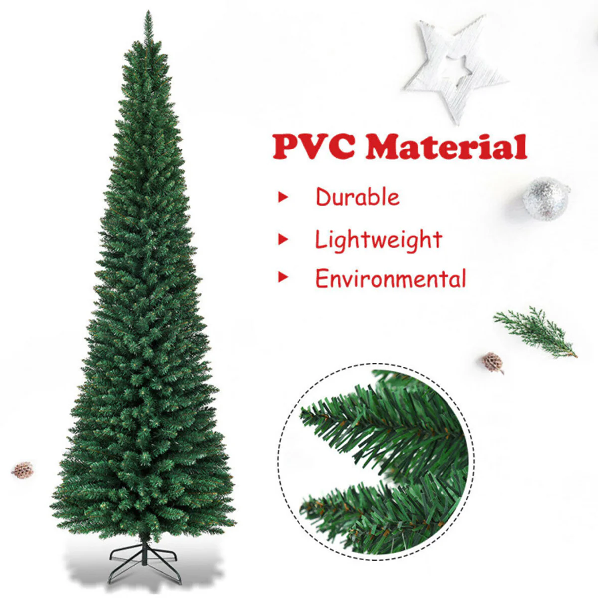 7' Artificial Pencil Christmas Tree - Image 6