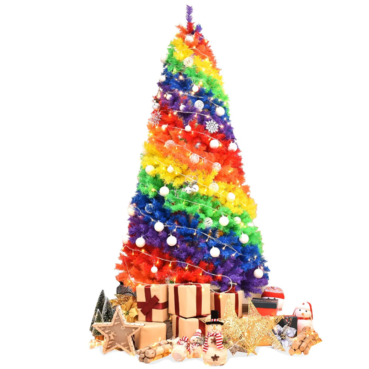 7' Artificial Rainbow Hinged Christmas Tree - Image 2