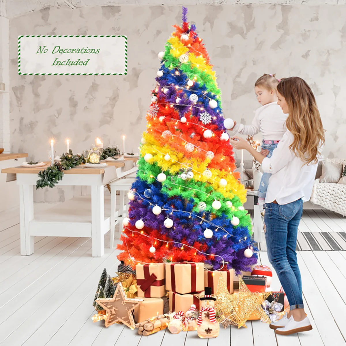 7' Artificial Rainbow Hinged Christmas Tree - Image 3