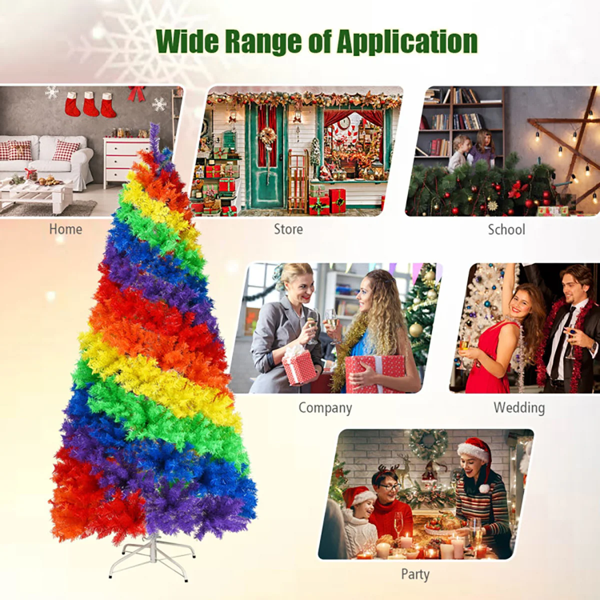 7' Artificial Rainbow Hinged Christmas Tree - Image 5