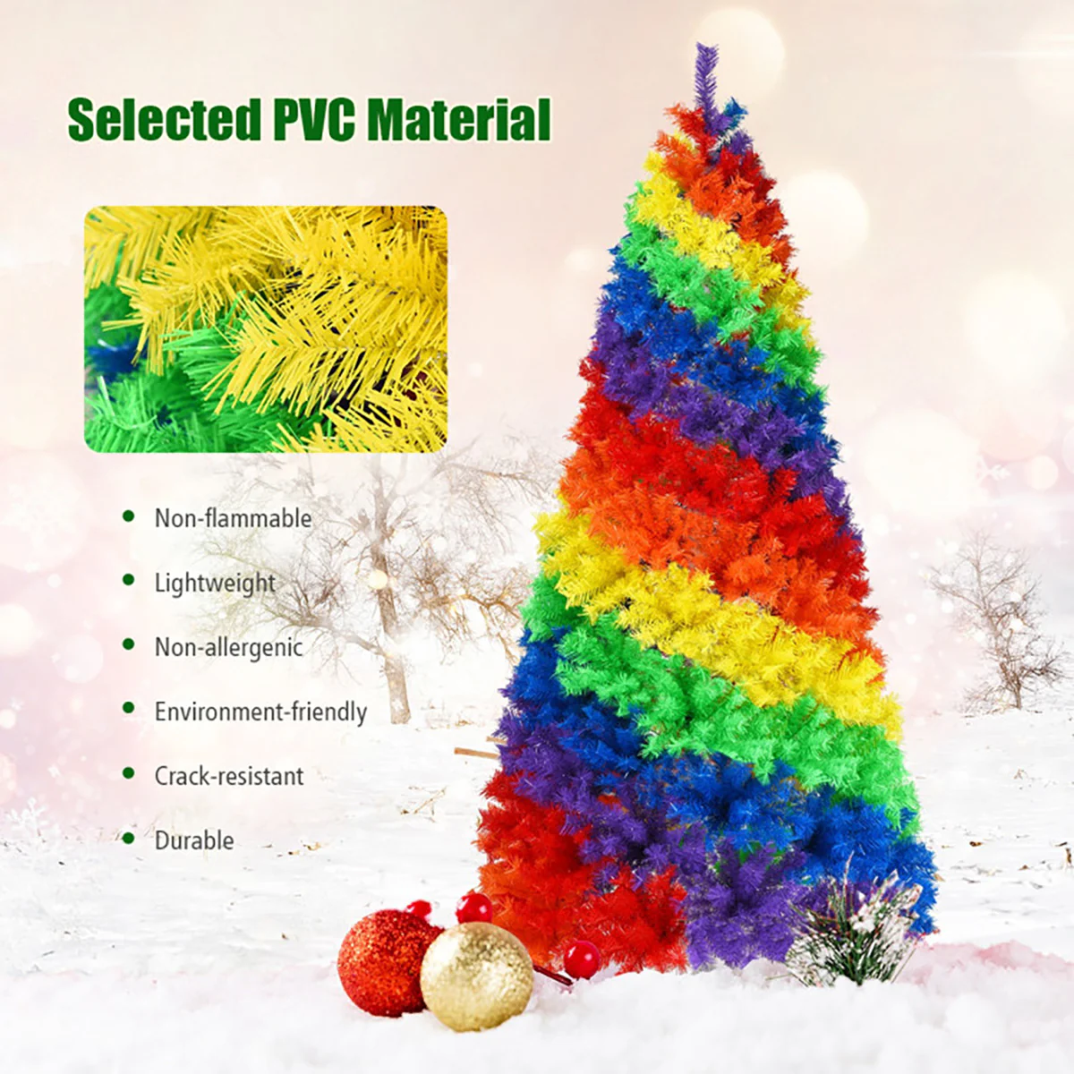 7' Artificial Rainbow Hinged Christmas Tree - Image 6