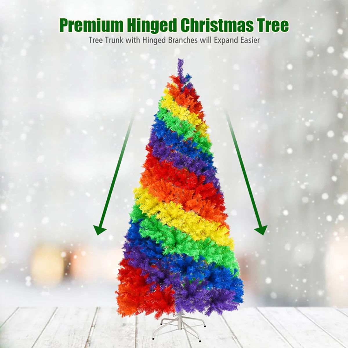 7' Artificial Rainbow Hinged Christmas Tree - Image 8