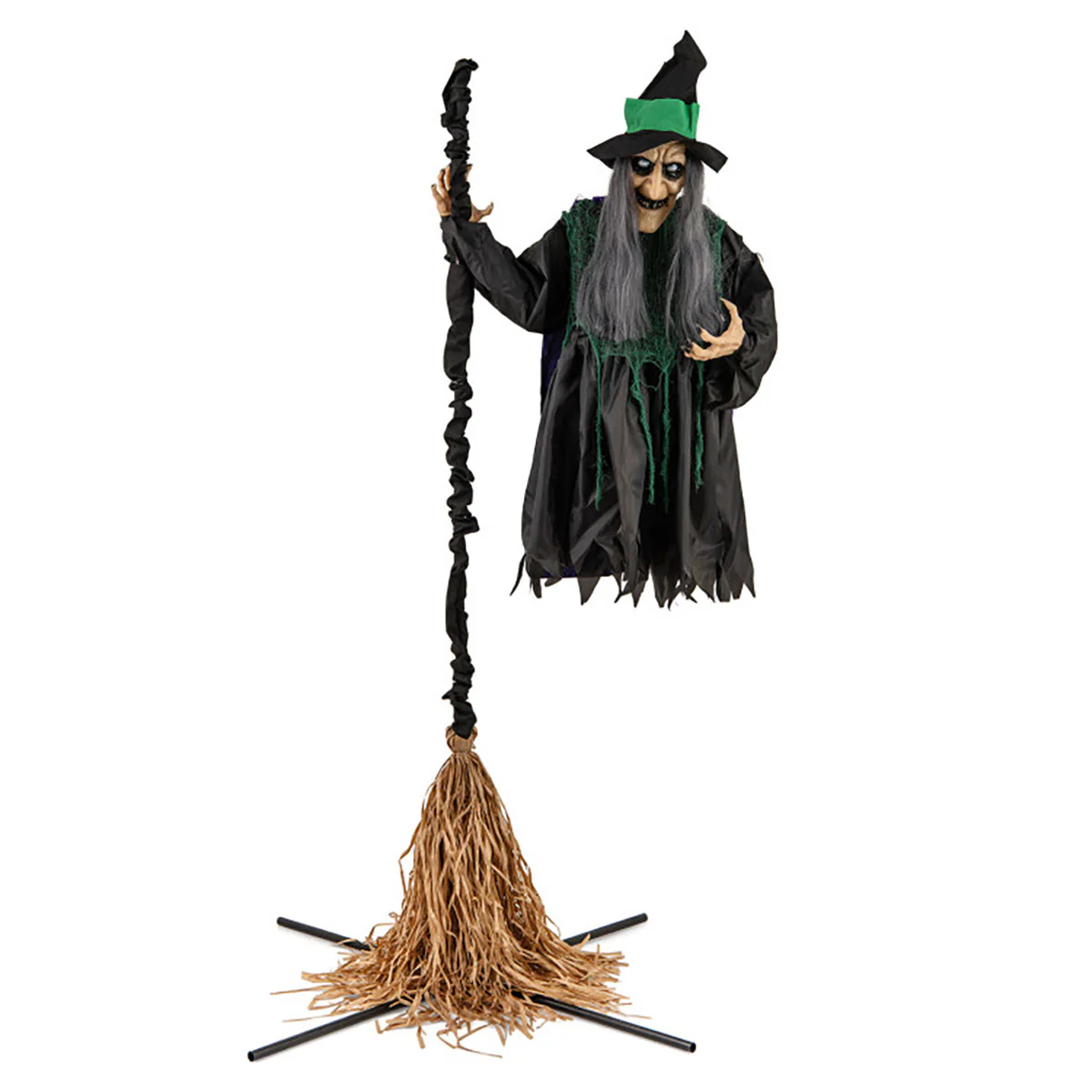 7 Ft. Mechanized LED Witch on Broom - Image 2