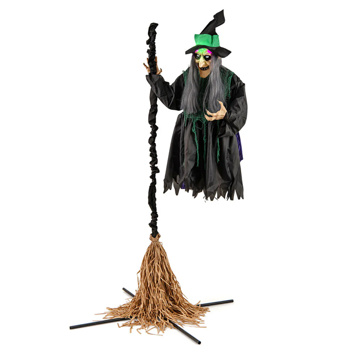 7 Ft. Mechanized LED Witch on Broom - Image 3