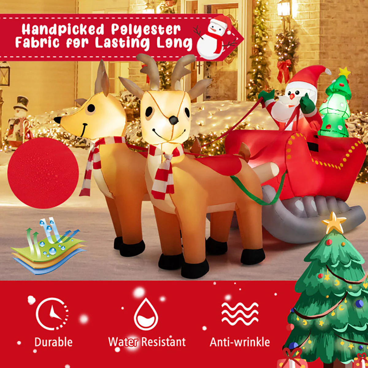 7-Ft. Inflatable Santa Sleigh Ride - Image 3