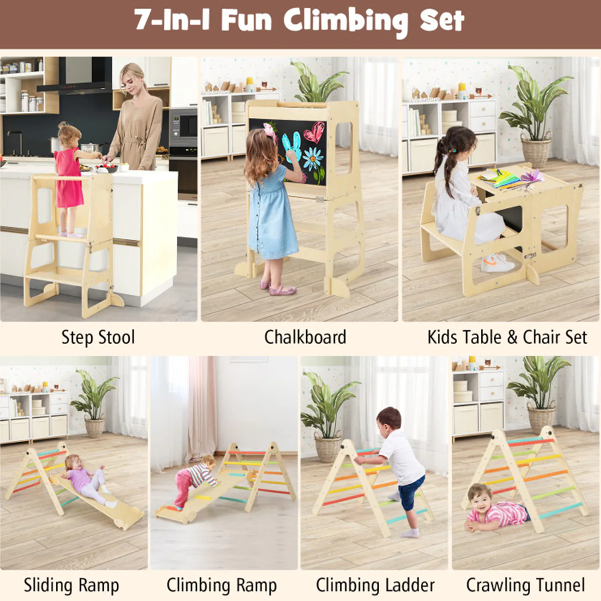 7-in-1 Climbing Toy Connected Table and Chair Set - Image 7