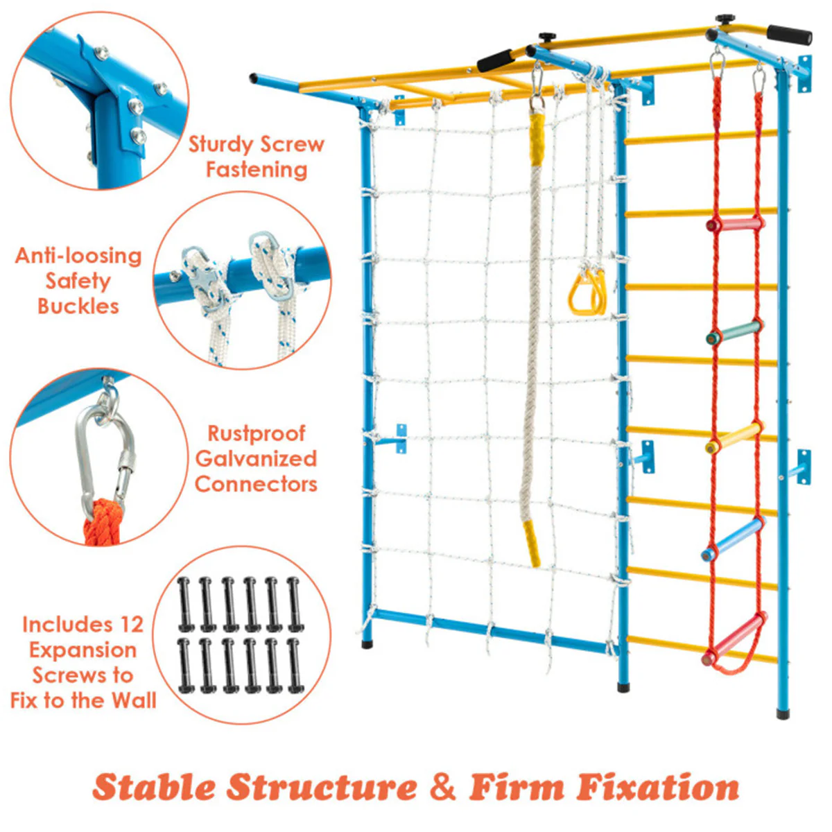 7-in-1 Kids Indoor Swedish Wall Gym Set - Image 3