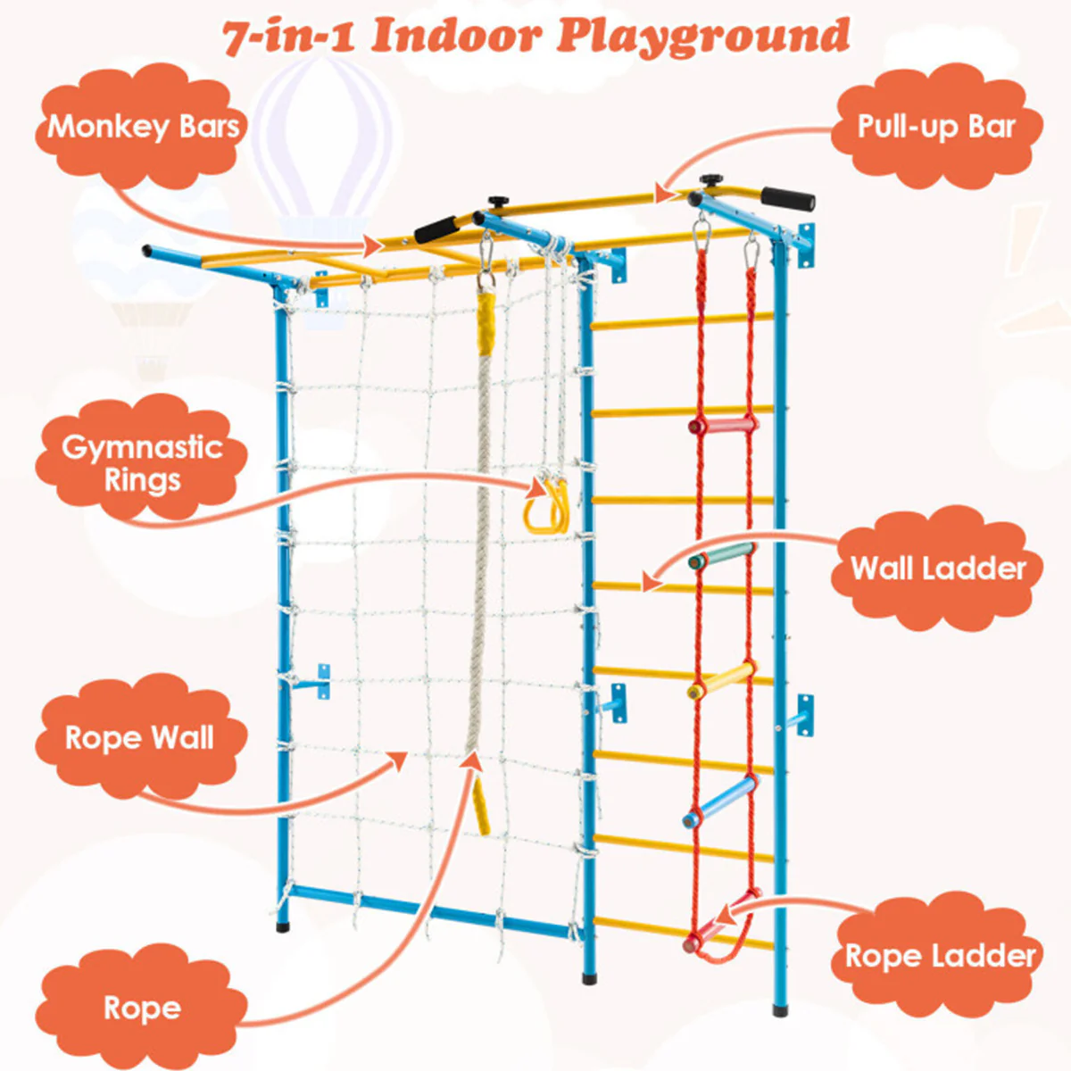 7-in-1 Kids Indoor Swedish Wall Gym Set - Image 5
