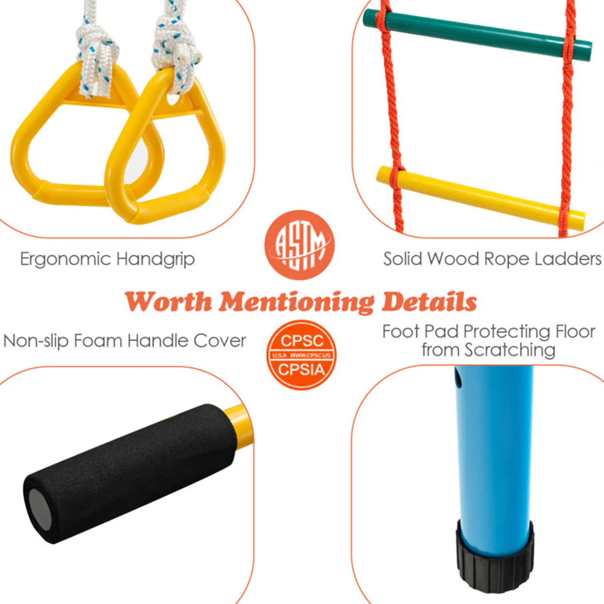 7-in-1 Kids Indoor Swedish Wall Gym Set - Image 7