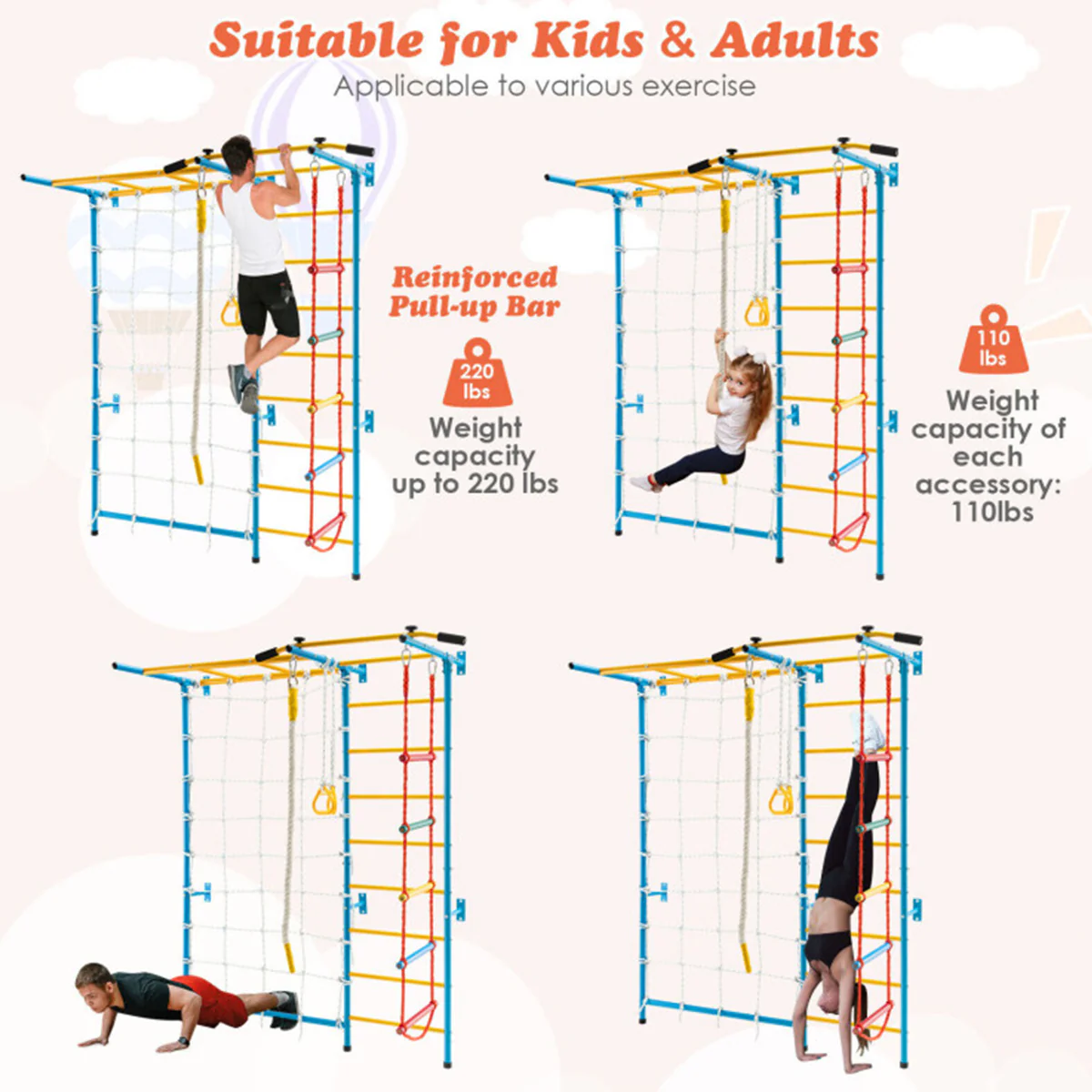 7-in-1 Kids Indoor Swedish Wall Gym Set - Image 8