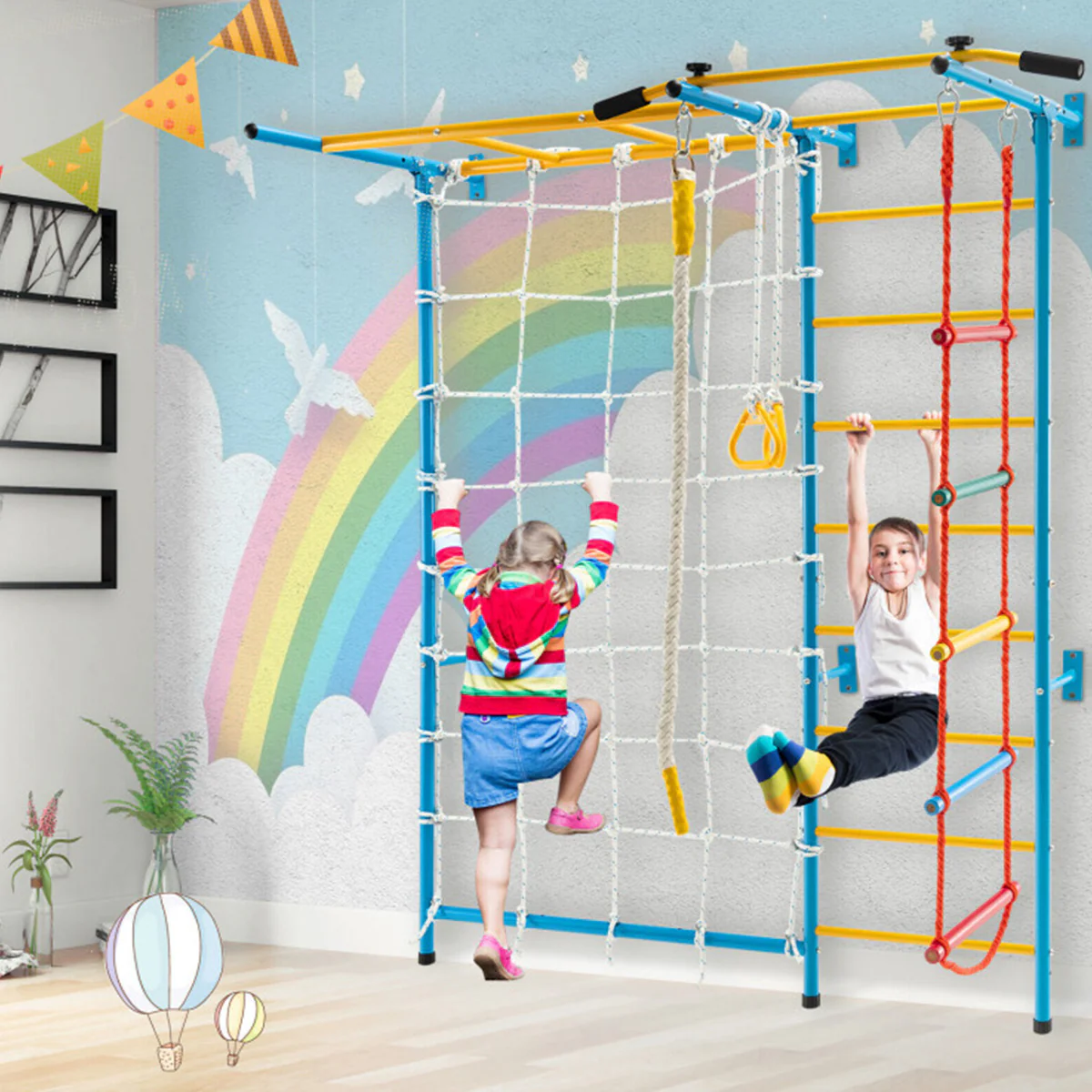 7-in-1 Kids Indoor Swedish Wall Gym Set - Image 9