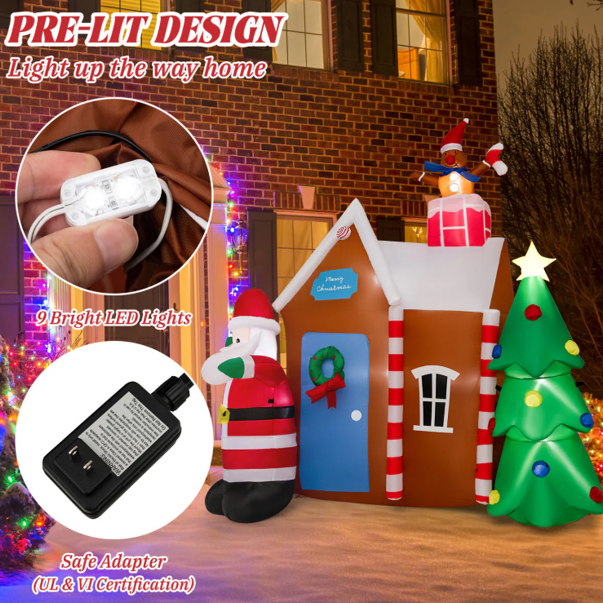 7' Inflatable Christmas Gingerbread House - Image 3