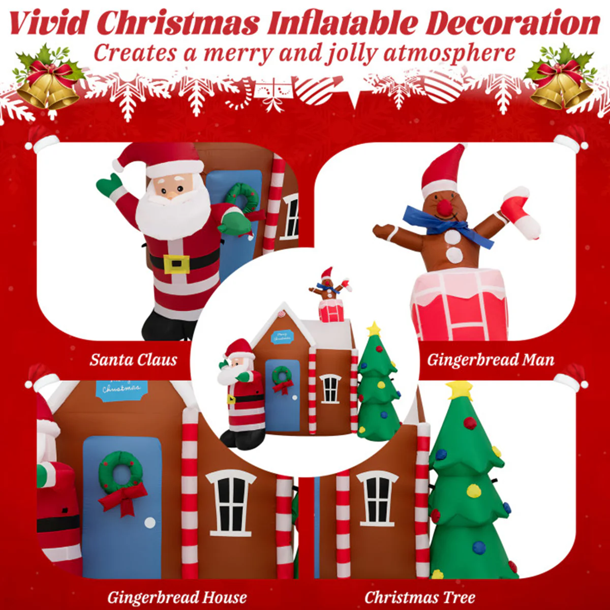 7' Inflatable Christmas Gingerbread House - Image 4