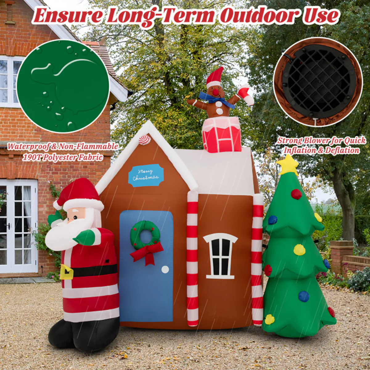 7' Inflatable Christmas Gingerbread House - Image 5