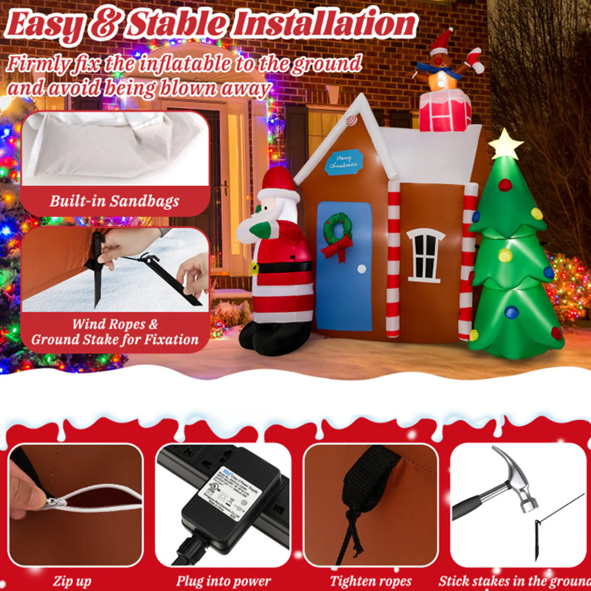 7' Inflatable Christmas Gingerbread House - Image 6