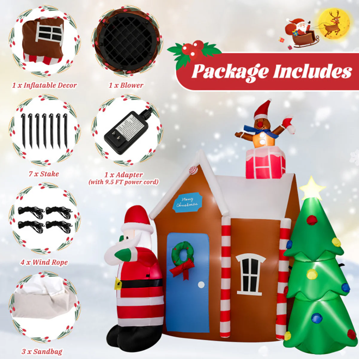 7' Inflatable Christmas Gingerbread House - Image 7