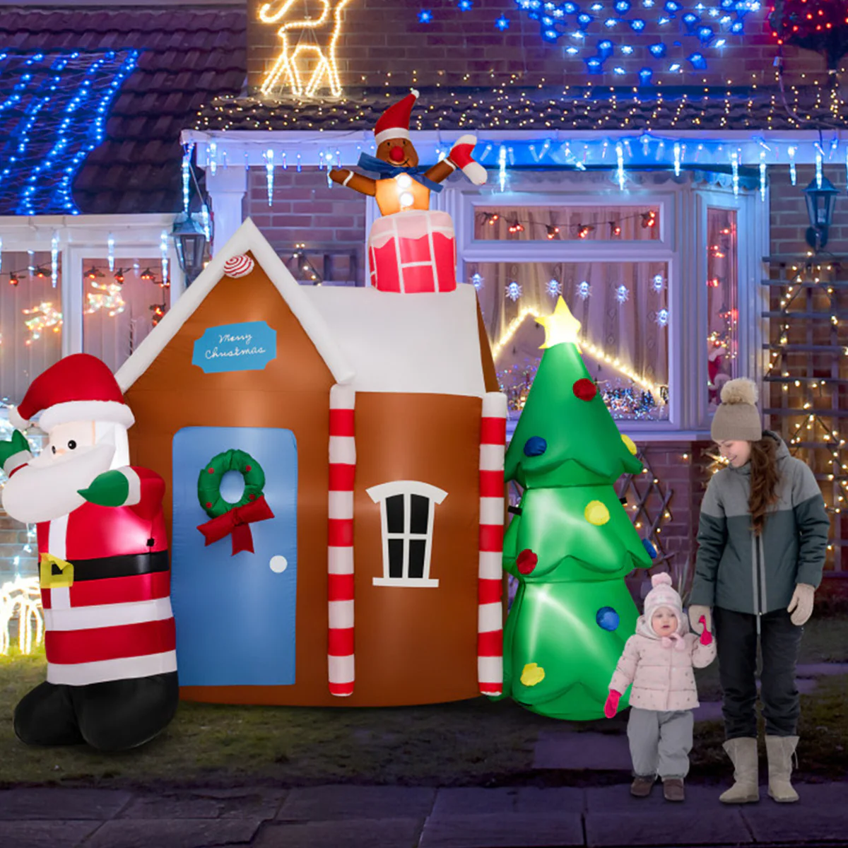 7' Inflatable Christmas Gingerbread House - Image 9