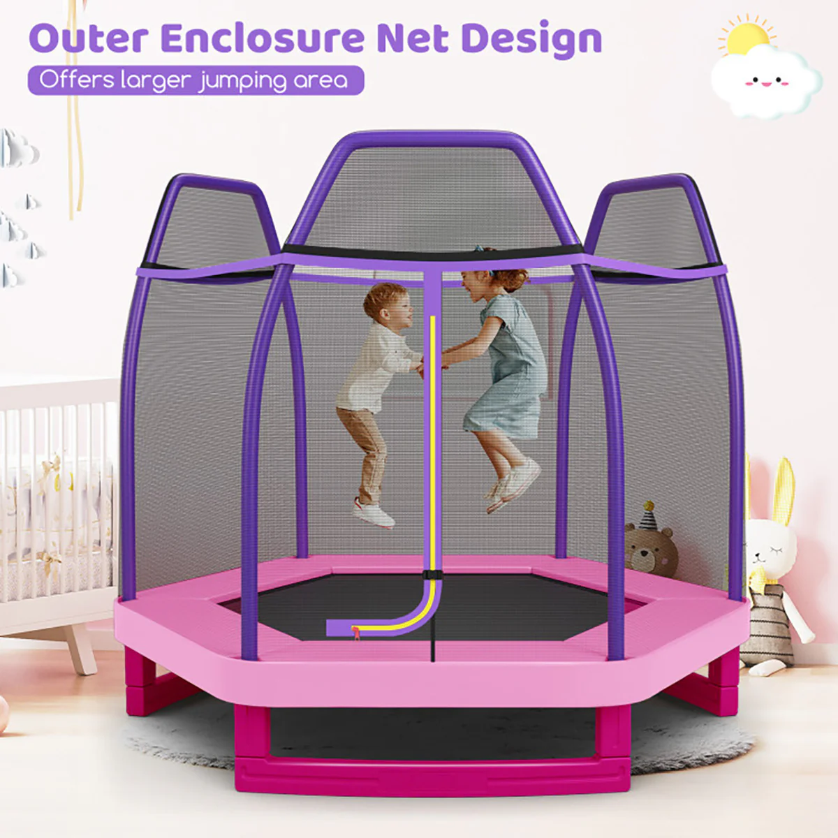 7' Kids Bounce Jumper Trampoline with Enclosure - Image 16