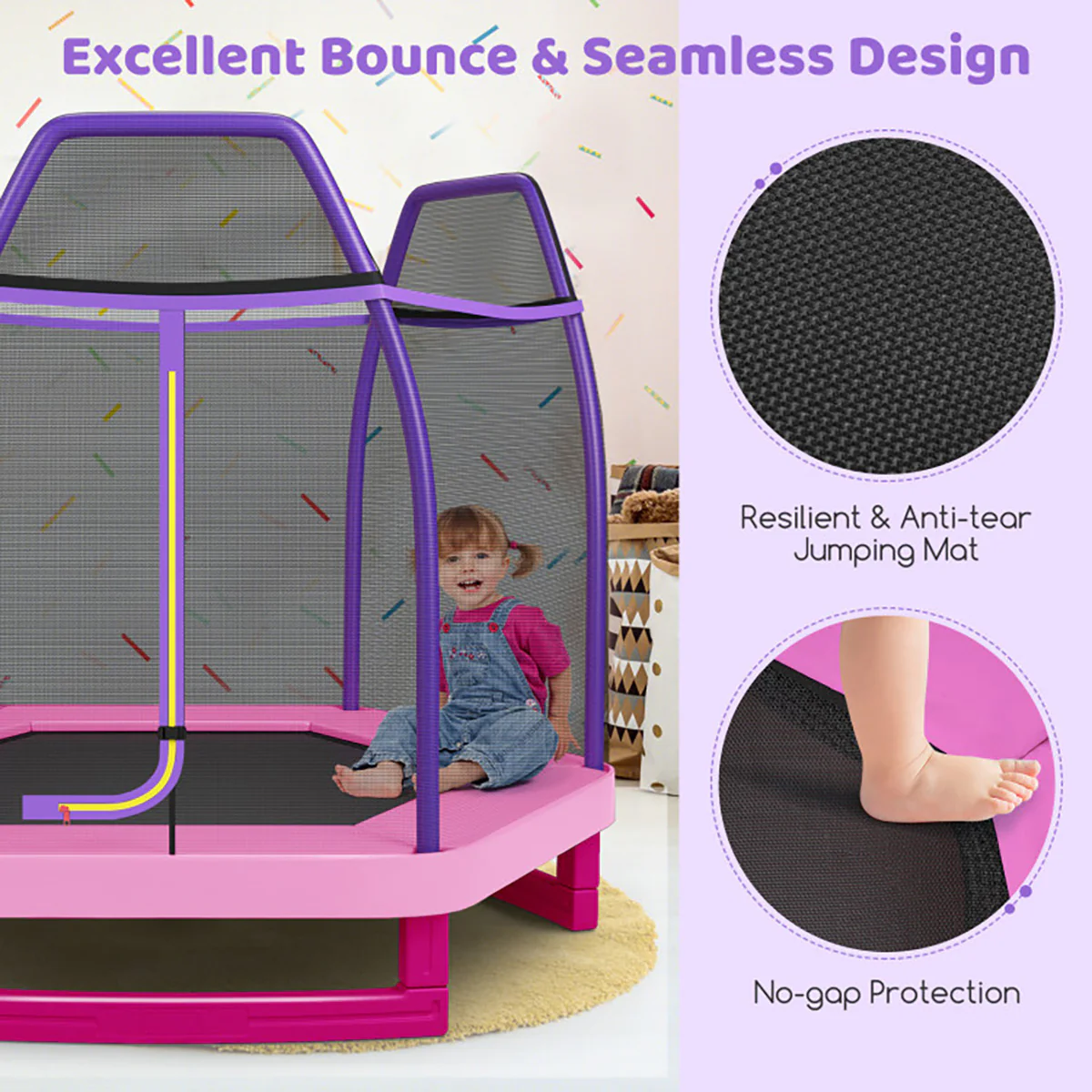 7' Kids Bounce Jumper Trampoline with Enclosure - Image 17