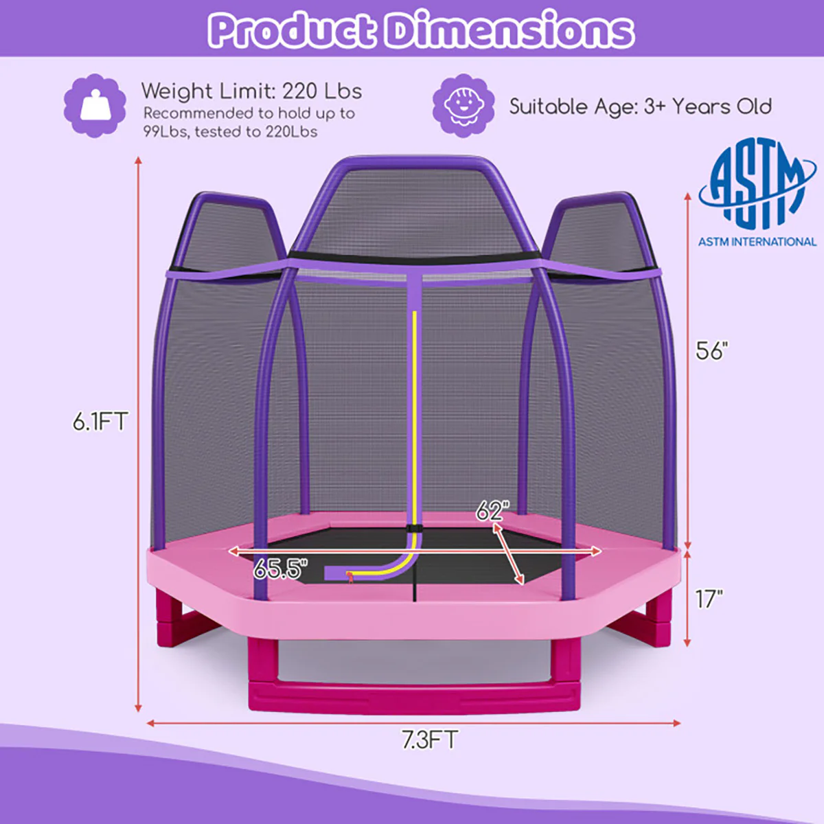 7' Kids Bounce Jumper Trampoline with Enclosure - Image 19