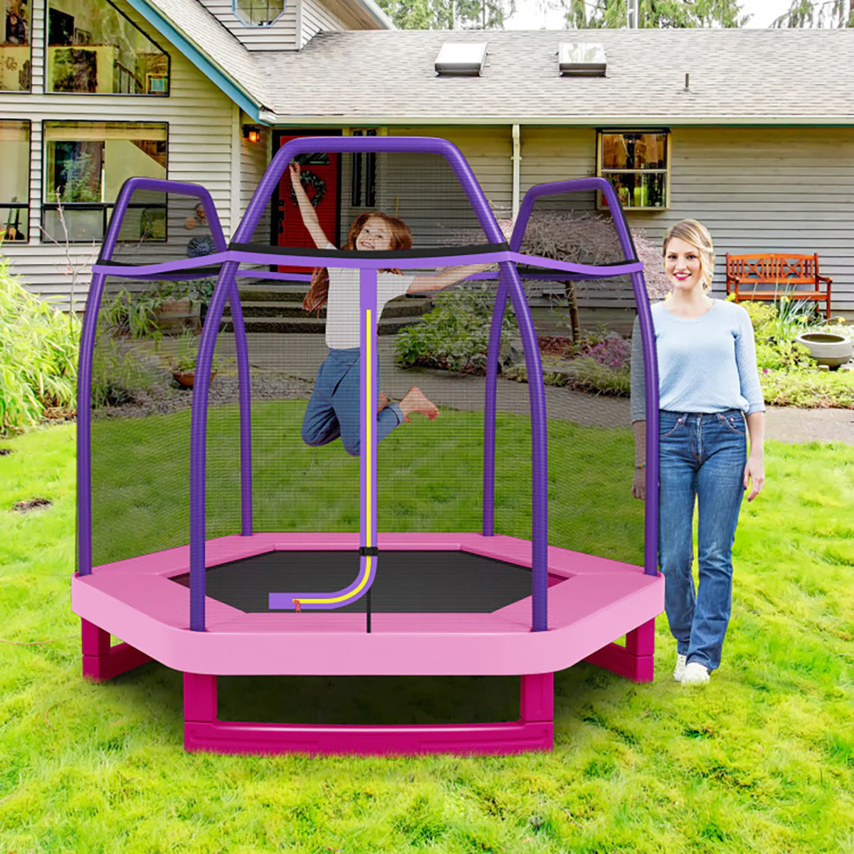 7' Kids Bounce Jumper Trampoline with Enclosure - Image 20