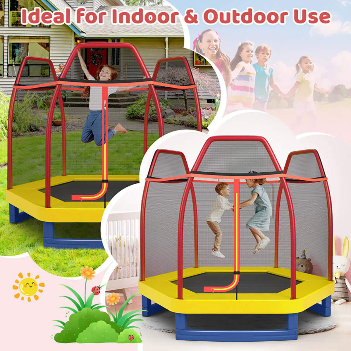 7' Kids Bounce Jumper Trampoline with Enclosure - Image 21